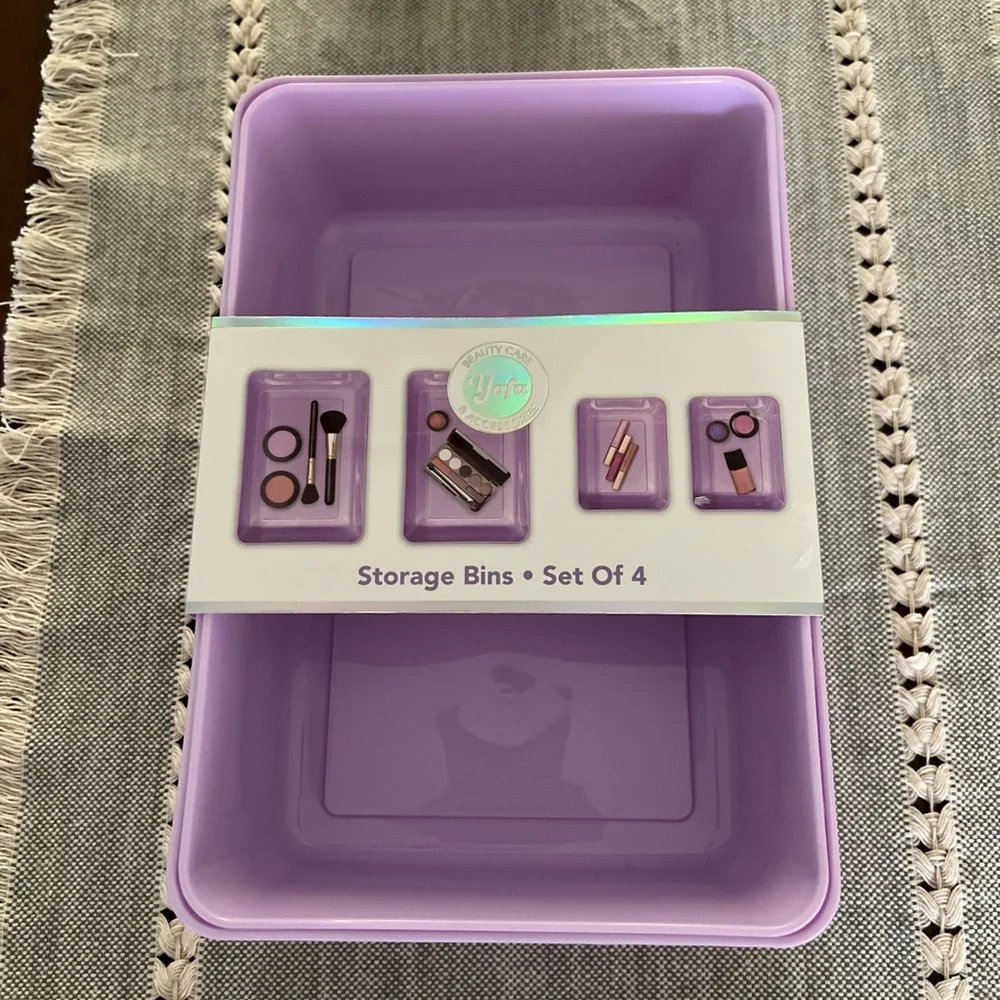 New Set Of 4 Yafa Purple Makeup Storage Bins
